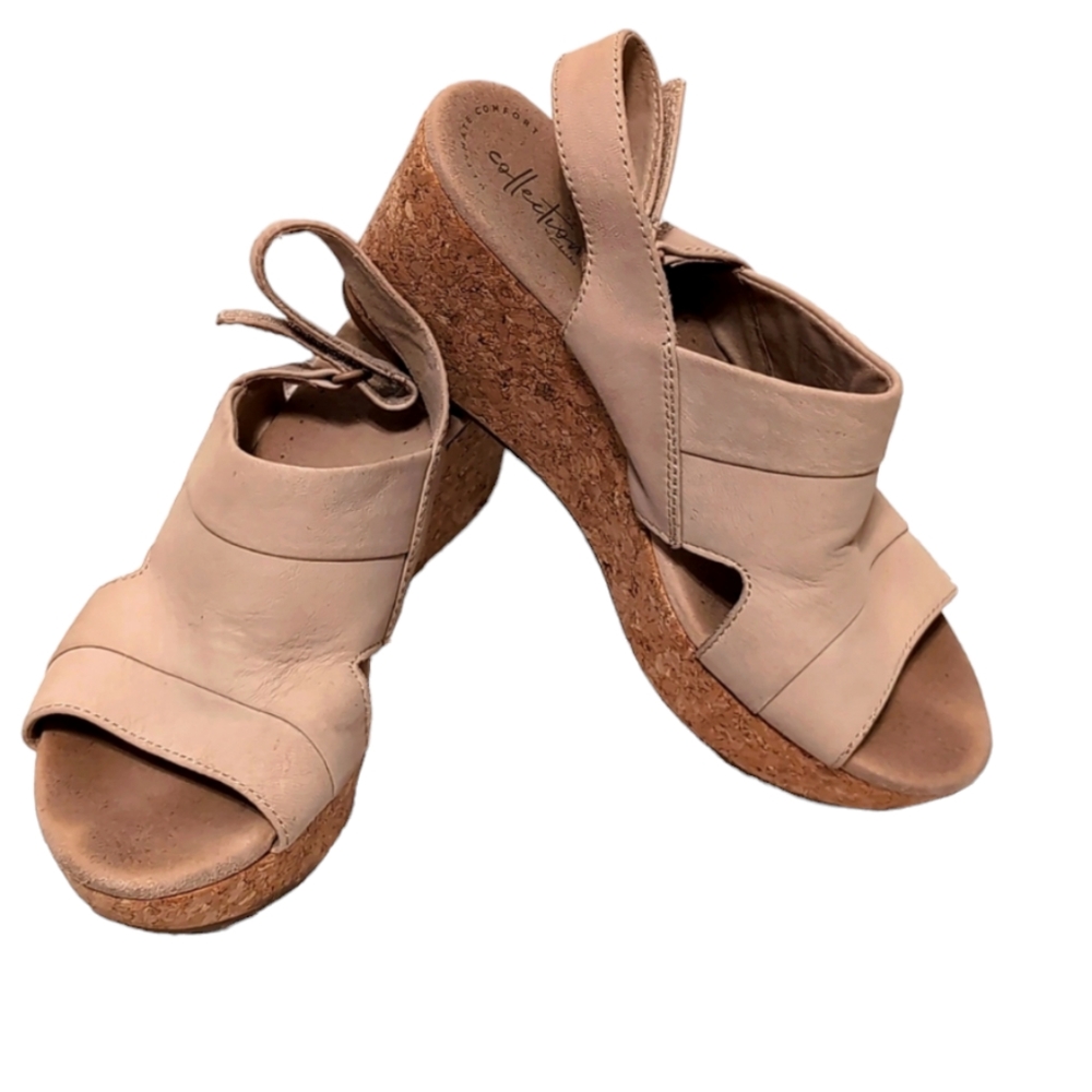 Clarks Annadel Nubuck Cork Platform Wedge Comfort Soft Sandals Heels Siz…